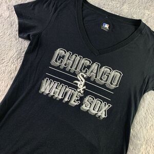 Chicago White Sox Shirt Womens Medium Black Vneck Short Sleeve MLB Baseball Tee